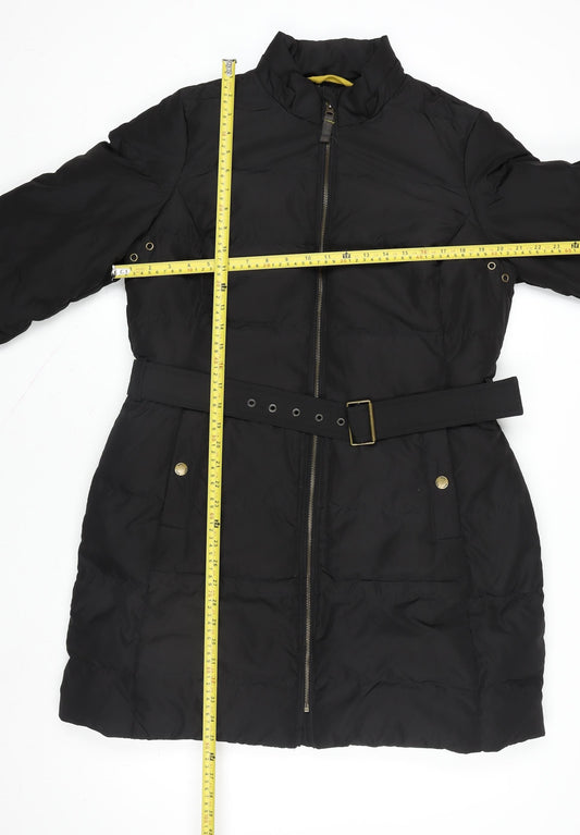 Boden Women Black Long Puffer Coat L Belted Quilted Winter Jacket