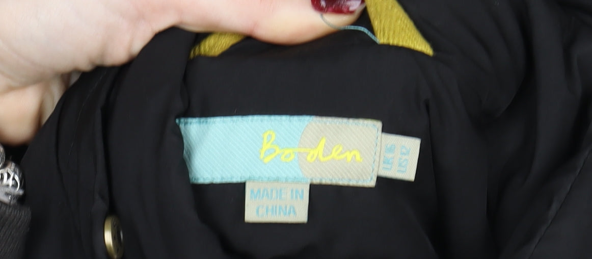 Boden Women Black Long Puffer Coat L Belted Quilted Winter Jacket