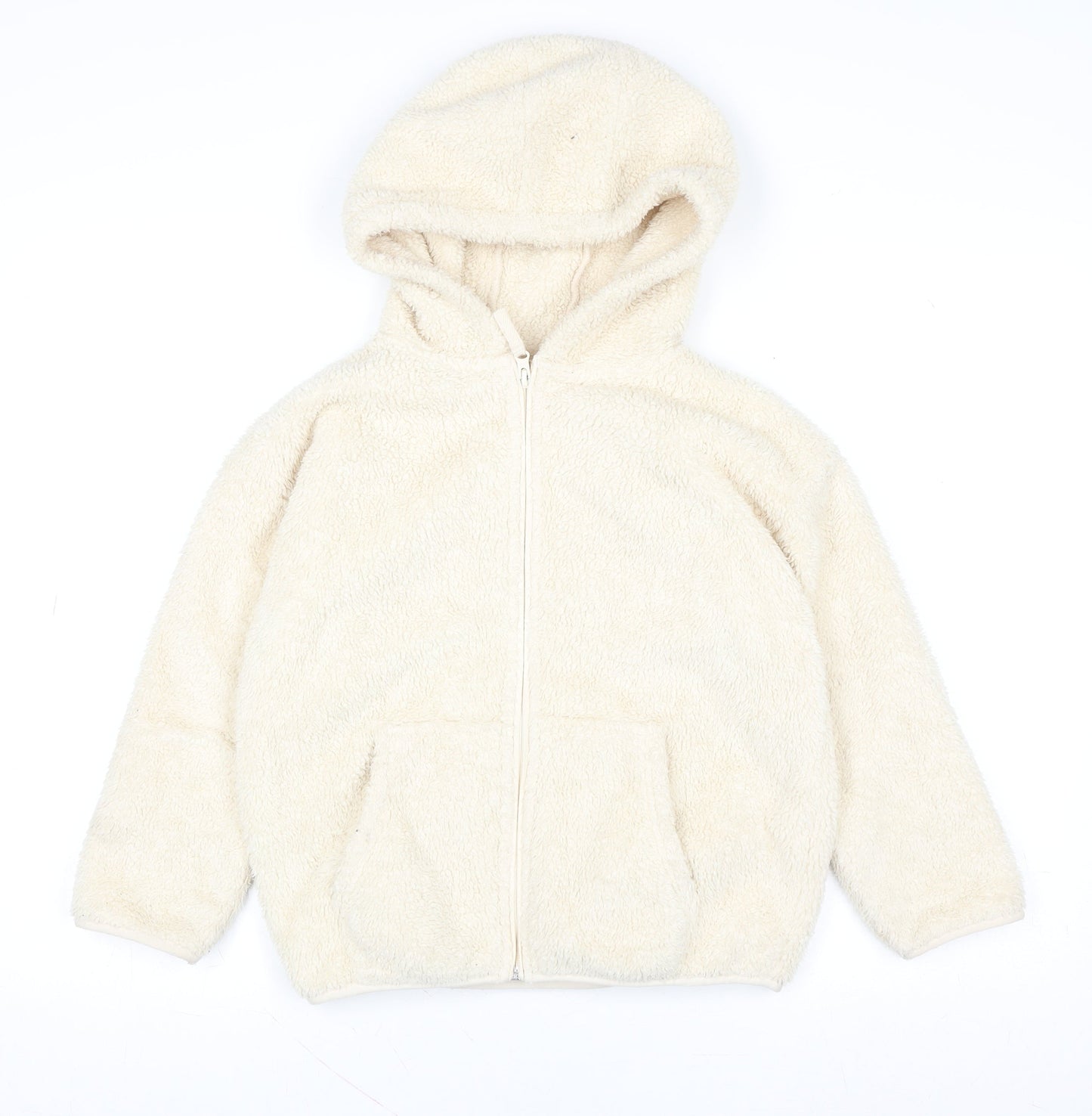 Next Girls Ivory Fleece Hooded Zip Jacket 8 Years Polyester Autumn Winter