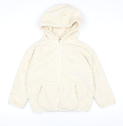 Next Girls Ivory Fleece Hooded Zip Jacket 8 Years Polyester Autumn Winter