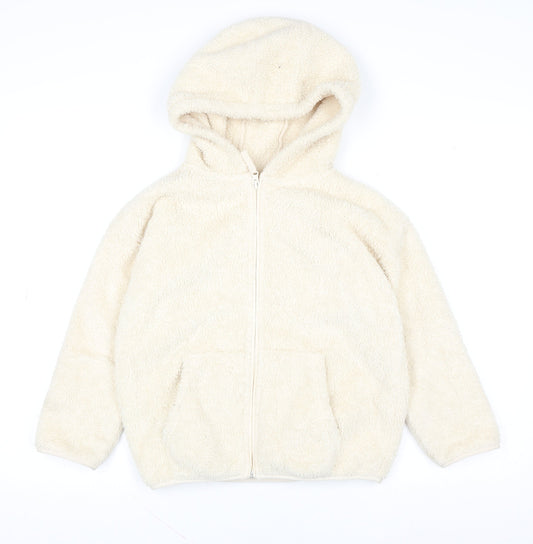 Next Girls Ivory Fleece Hooded Zip Jacket 8 Years Polyester Autumn Winter