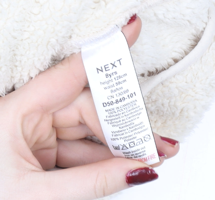 Next Girls Ivory Fleece Hooded Zip Jacket 8 Years Polyester Autumn Winter