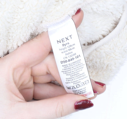 Next Girls Ivory Fleece Hooded Zip Jacket 8 Years Polyester Autumn Winter