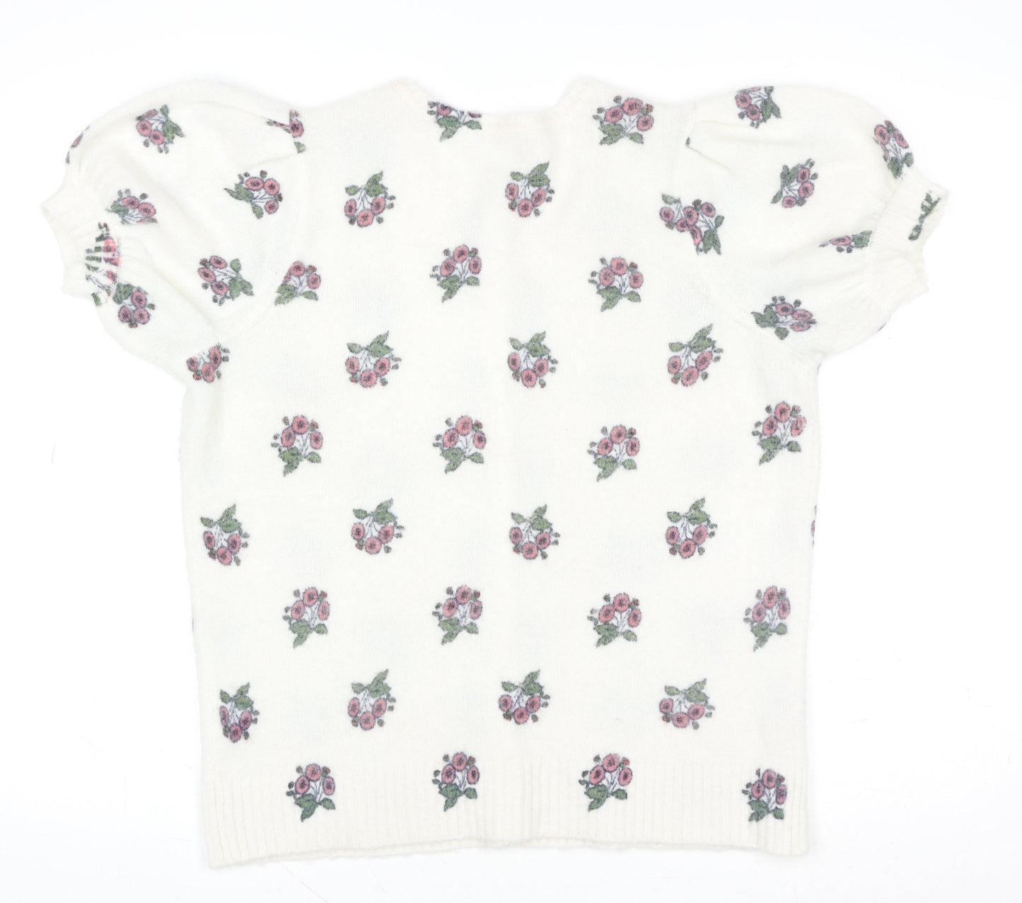 Boden Women’s Ivory Floral Puff Sleeve Wool Knit Blouse M