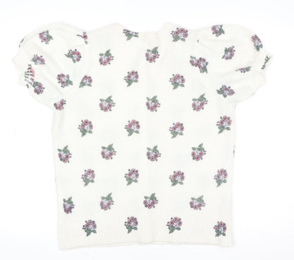 Boden Women’s Ivory Floral Puff Sleeve Wool Knit Blouse M