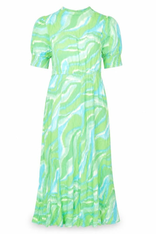 Front view of Gallery women’s green tie dye maxi dress, size UK 16, 3/4 sleeve