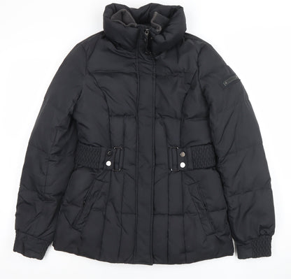 Esprit Womens Black Size 8 Puffer Jacket Belted Quilted Winter Coat
