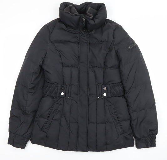 Esprit Womens Black Size 8 Puffer Jacket Belted Quilted Winter Coat