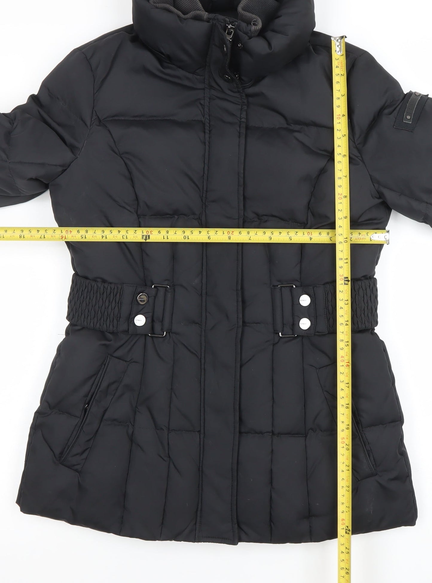 Esprit Womens Black Size 8 Puffer Jacket Belted Quilted Winter Coat