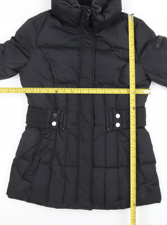 Esprit Womens Black Size 8 Puffer Jacket Belted Quilted Winter Coat