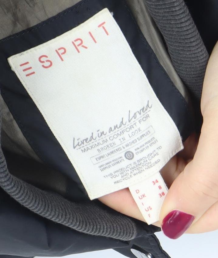 Esprit Womens Black Size 8 Puffer Jacket Belted Quilted Winter Coat