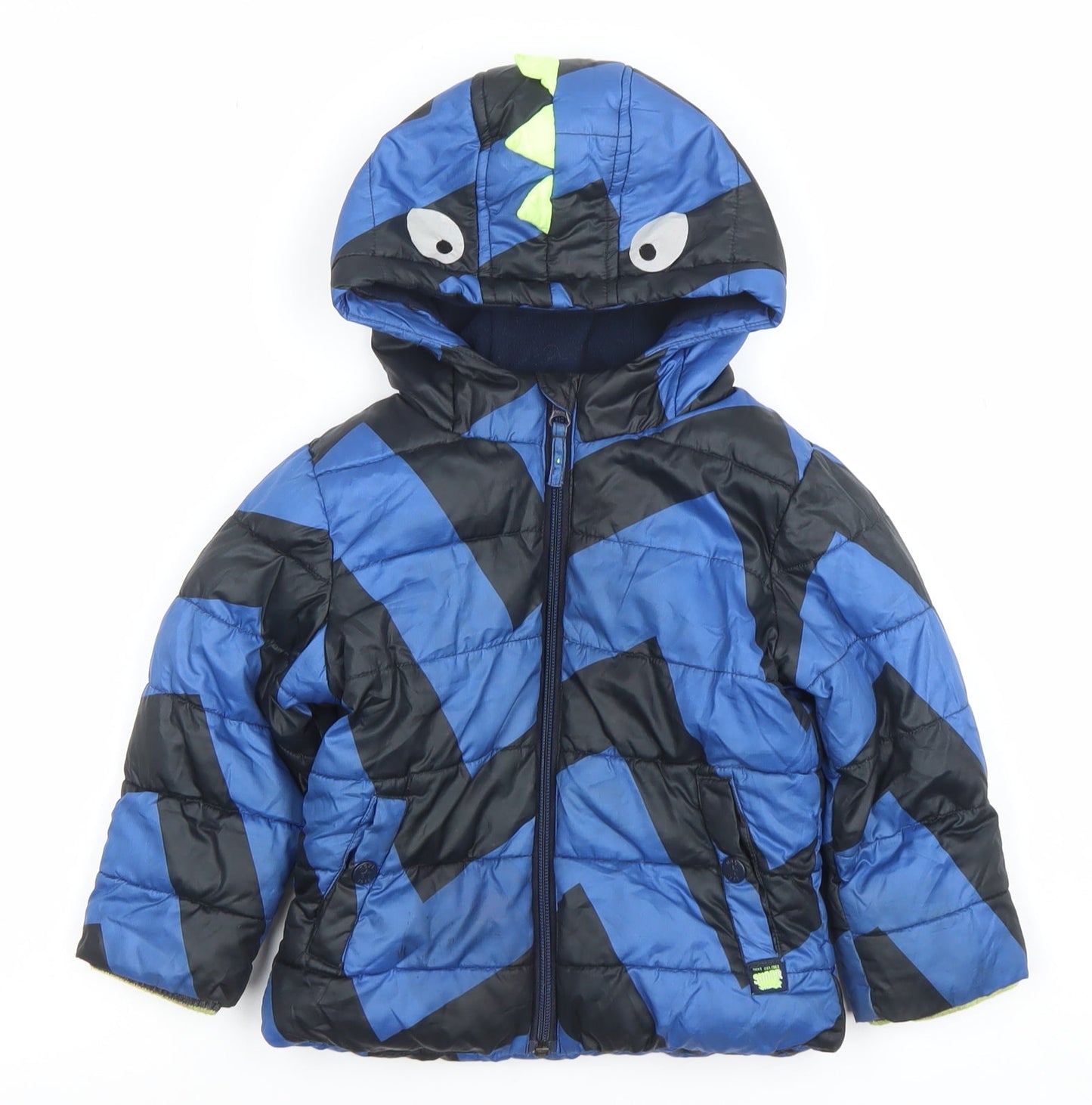 Next Unisex Blue Dinosaur Puffer Jacket 18-24 Months Hooded Winter Coat