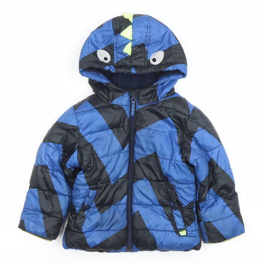 Next Unisex Blue Dinosaur Puffer Jacket 18-24 Months Hooded Winter Coat