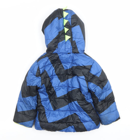 Next Unisex Blue Dinosaur Puffer Jacket 18-24 Months Hooded Winter Coat