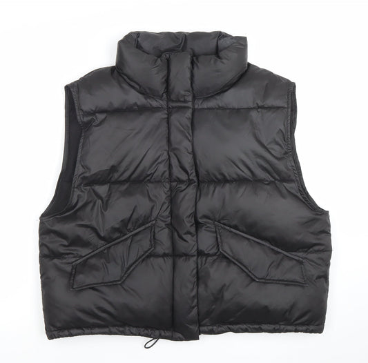 H&M Womens Black Puffer Waistcoat Size 12 Sleeveless Zip Gilet