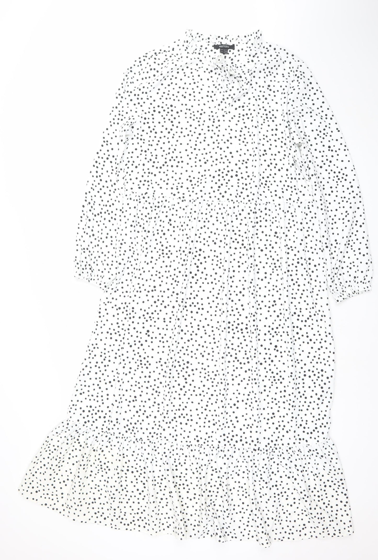 Esmara Women White Polka Dot Midi A-Line Dress Size 12