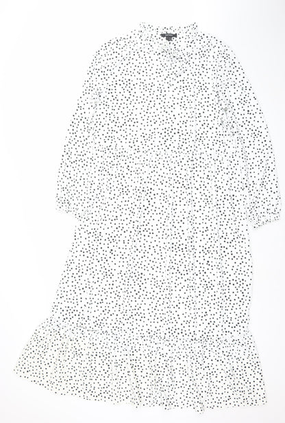 Esmara Women White Polka Dot Midi A-Line Dress Size 12