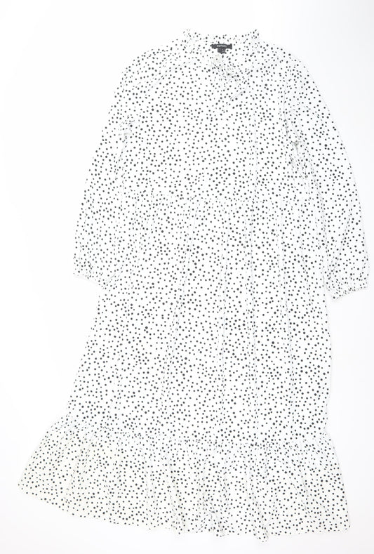 Esmara Women White Polka Dot Midi A-Line Dress Size 12