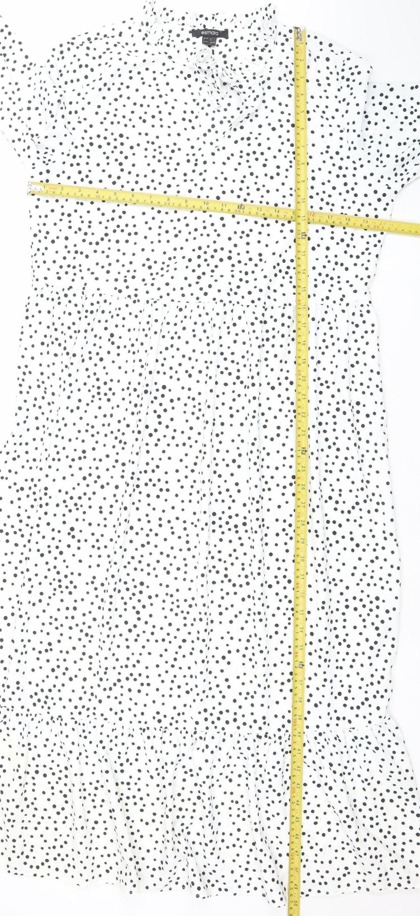 Esmara Women White Polka Dot Midi A-Line Dress Size 12