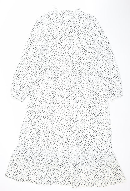 Esmara Women White Polka Dot Midi A-Line Dress Size 12
