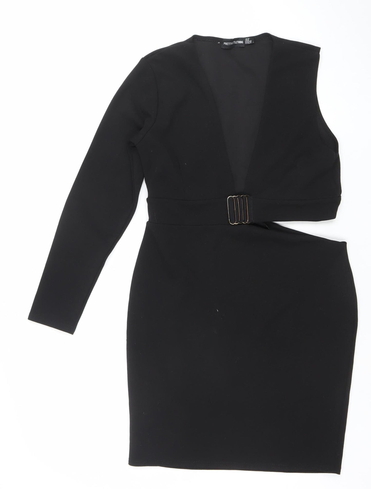 PrettyLittleThing Women’s Black Size 12 Bodycon Belted One Shoulder Dress