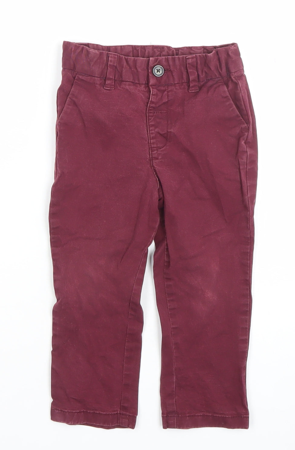 Marks and Spencer Burgundy Cotton Baby Trousers 18-24 Months Elastic Waist