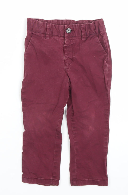 Marks and Spencer Burgundy Cotton Baby Trousers 18-24 Months Elastic Waist