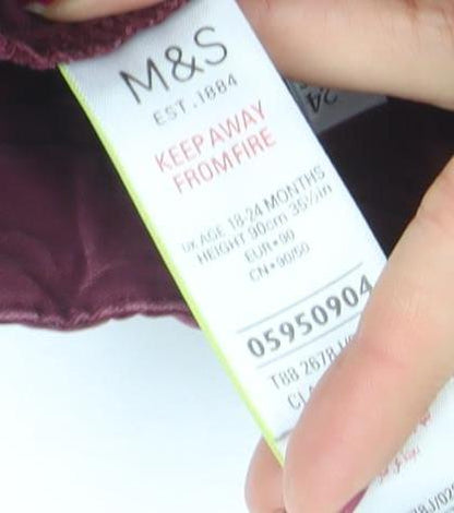 Marks and Spencer Burgundy Cotton Baby Trousers 18-24 Months Elastic Waist