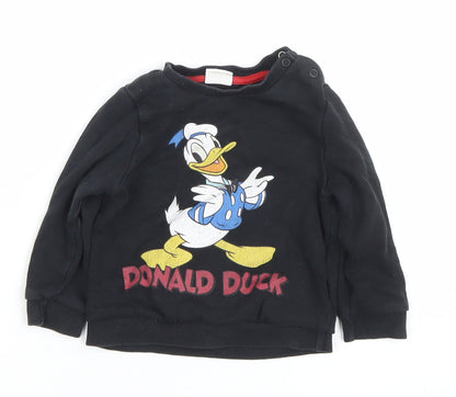 Disney Baby Donald Duck Black Long Sleeve Pullover T-Shirt 9-12 Months