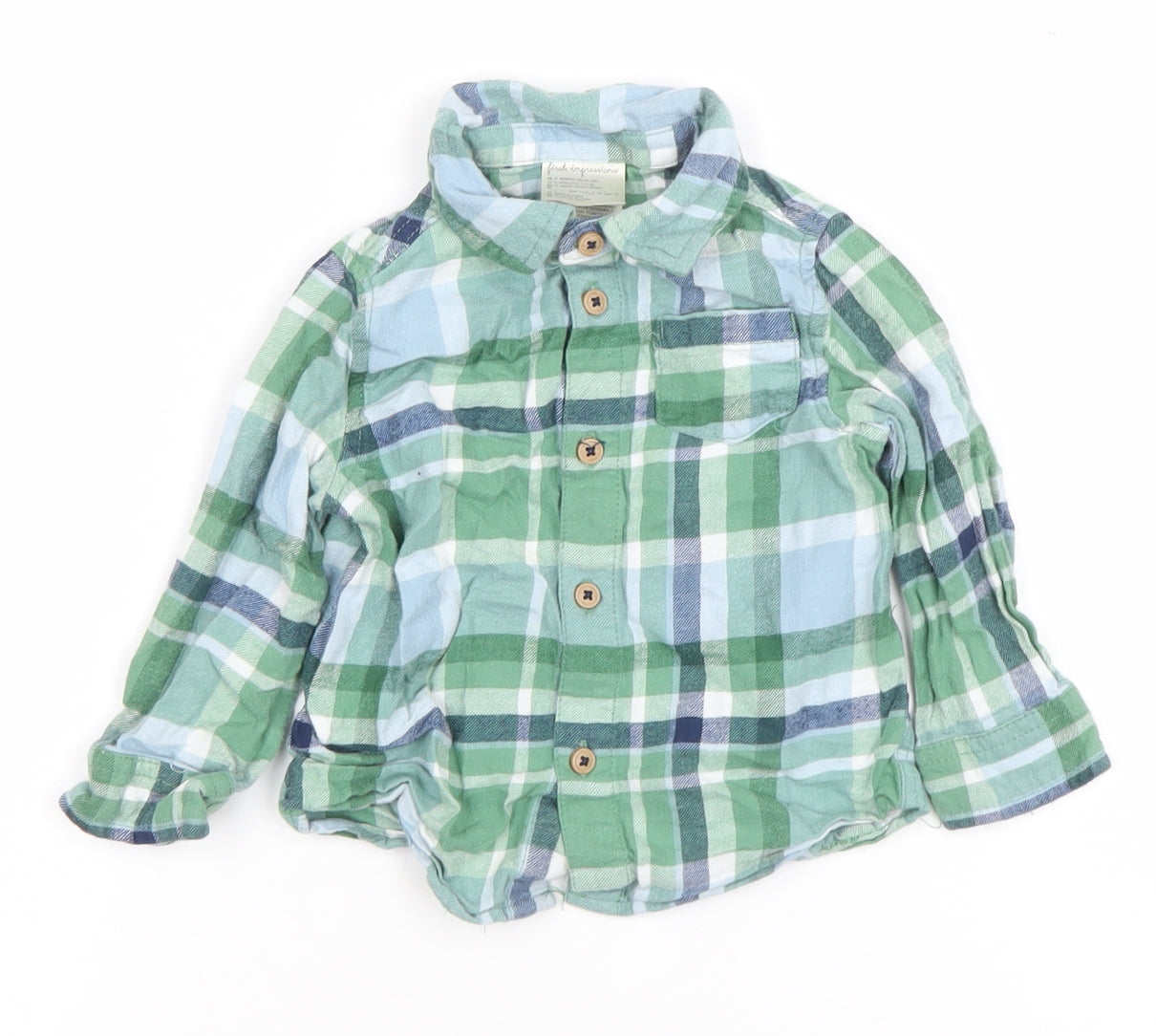 Little Impressions Boys Green Plaid Button-Up Cotton Shirt 12 Months