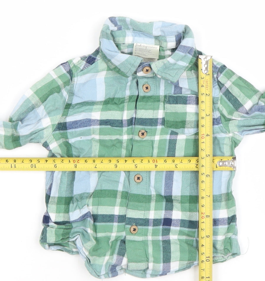 Little Impressions Boys Green Plaid Button-Up Cotton Shirt 12 Months