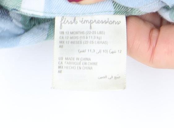 Little Impressions Boys Green Plaid Button-Up Cotton Shirt 12 Months