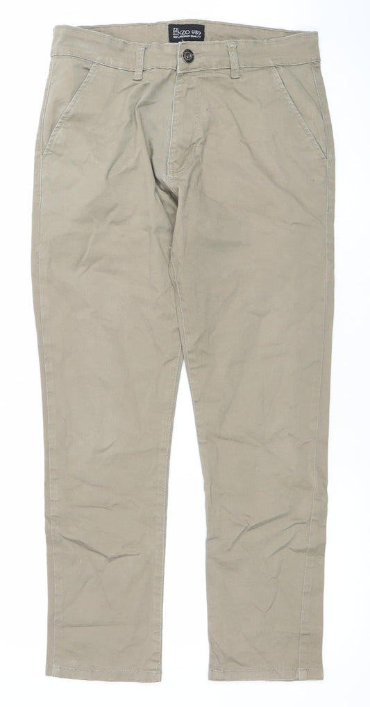 Enzo 989 Men's Beige Chino Trousers 32R Regular Fit Cotton Stretch