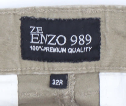 Enzo 989 Men's Beige Chino Trousers 32R Regular Fit Cotton Stretch