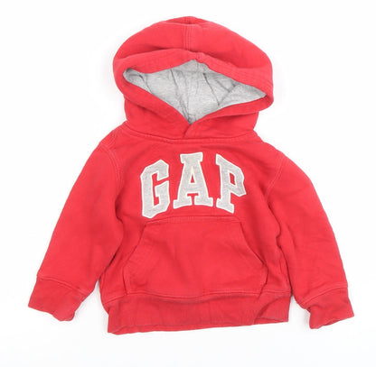 GAP Red Hooded Fleece Logo Pullover Sweatshirt 12-18 Months Unisex Baby