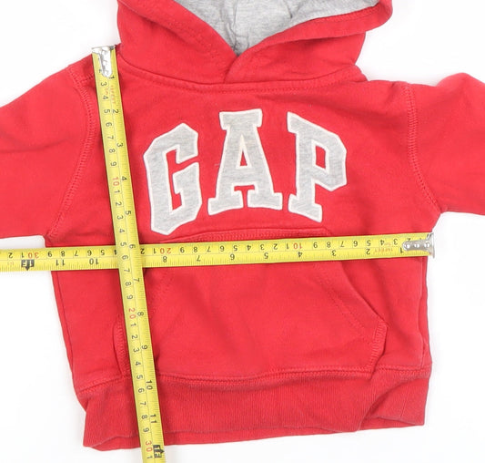 GAP Red Hooded Fleece Logo Pullover Sweatshirt 12-18 Months Unisex Baby