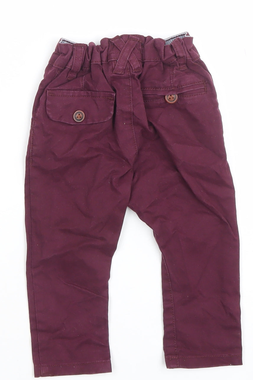 Next Unisex Baby Red Khaki Trousers 6-9 Months Elastic Waist Casual