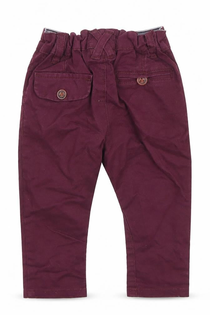 Front view of Next unisex baby red khaki trousers 6-9 months elastic waist casual