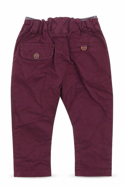 Front view of Next unisex baby red khaki trousers 6-9 months elastic waist casual