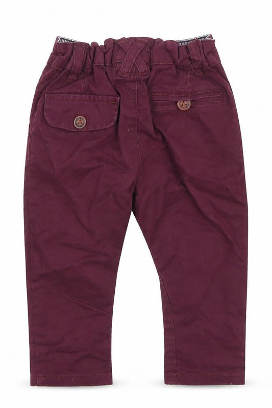 Front view of Next unisex baby red khaki trousers 6-9 months elastic waist casual