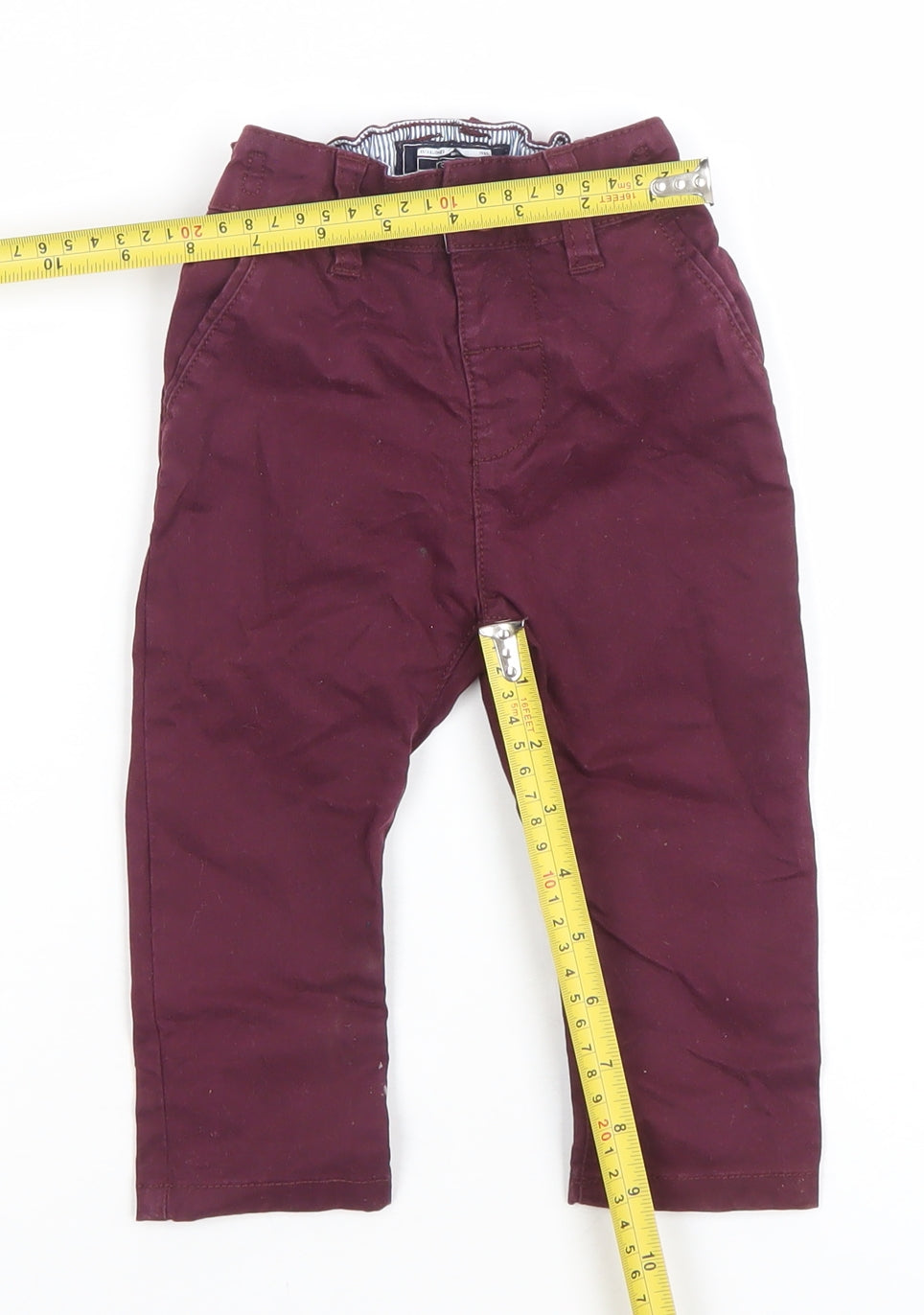Next Unisex Baby Red Khaki Trousers 6-9 Months Elastic Waist Casual
