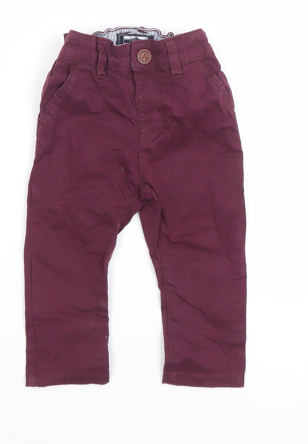 Next Unisex Baby Red Khaki Trousers 6-9 Months Elastic Waist Casual