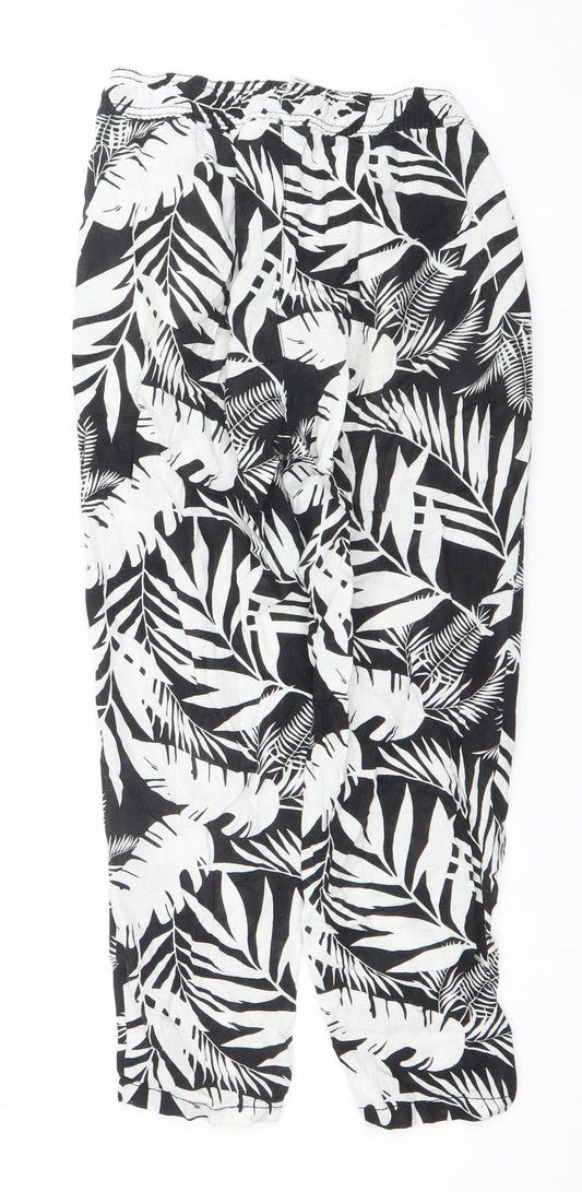 Avenue Womens Black Tropical Print Linen Blend Tapered Trousers Size 10