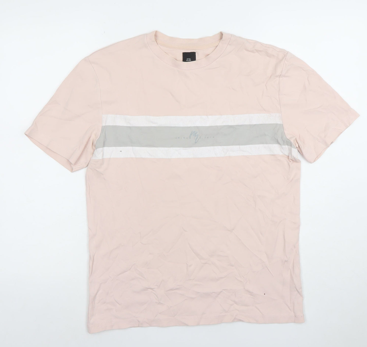 River Island Men’s Beige Colourblock Crew Neck T-Shirt Size S