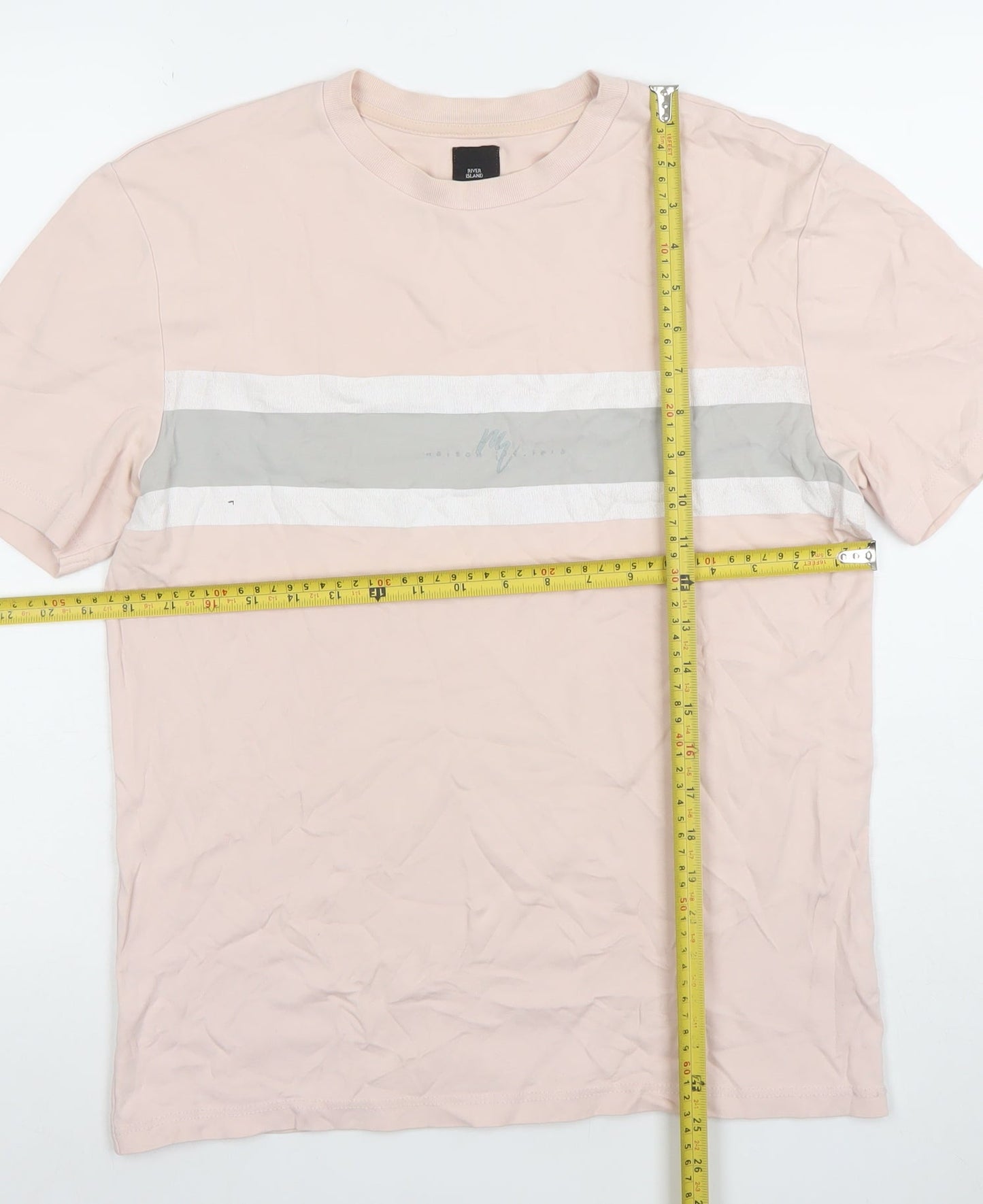 River Island Men’s Beige Colourblock Crew Neck T-Shirt Size S