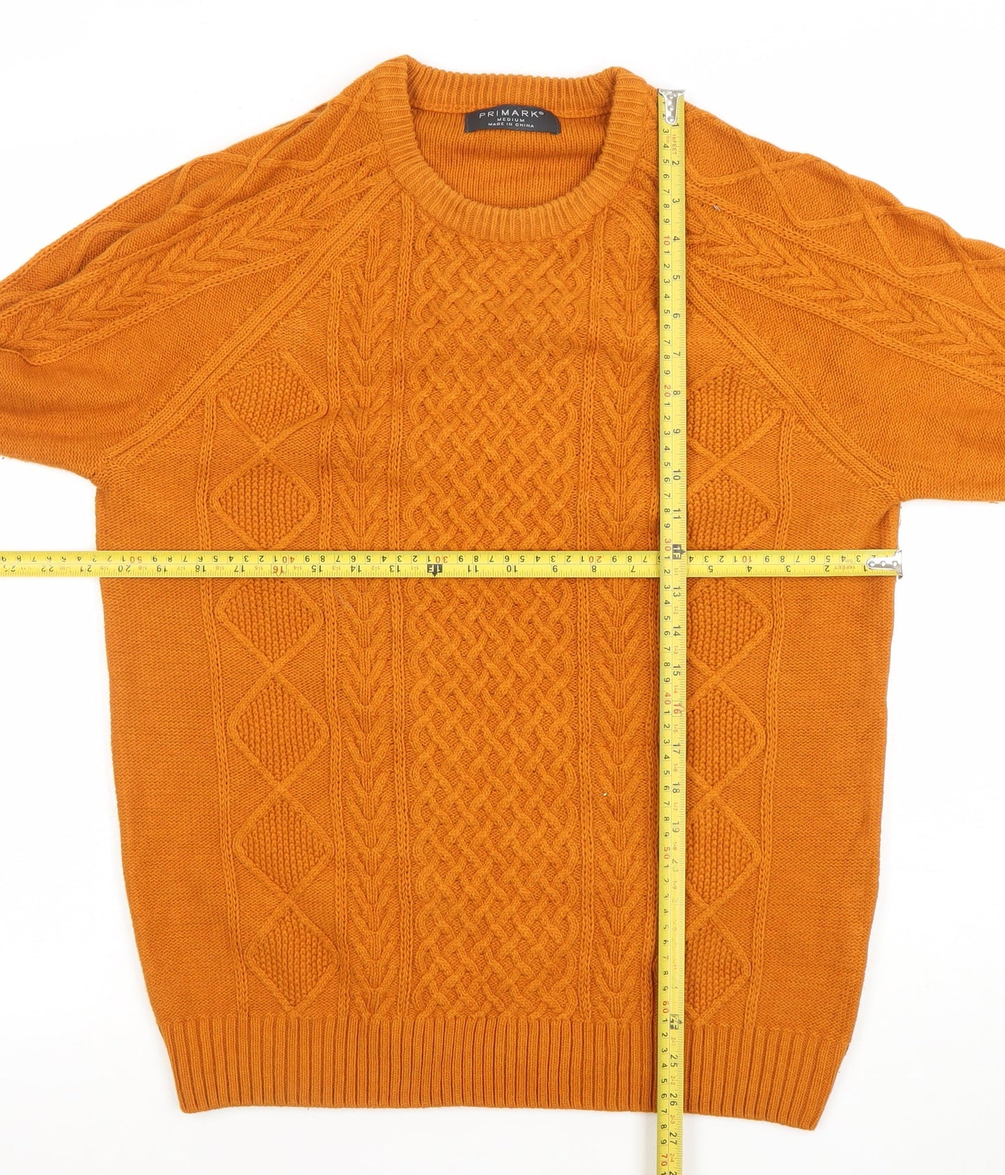 Primark Mens Orange Cable-Knit Crew Neck Jumper Medium