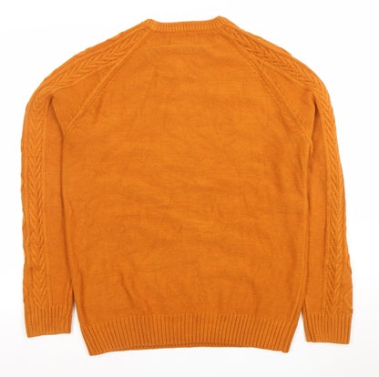 Primark Mens Orange Cable-Knit Crew Neck Jumper Medium