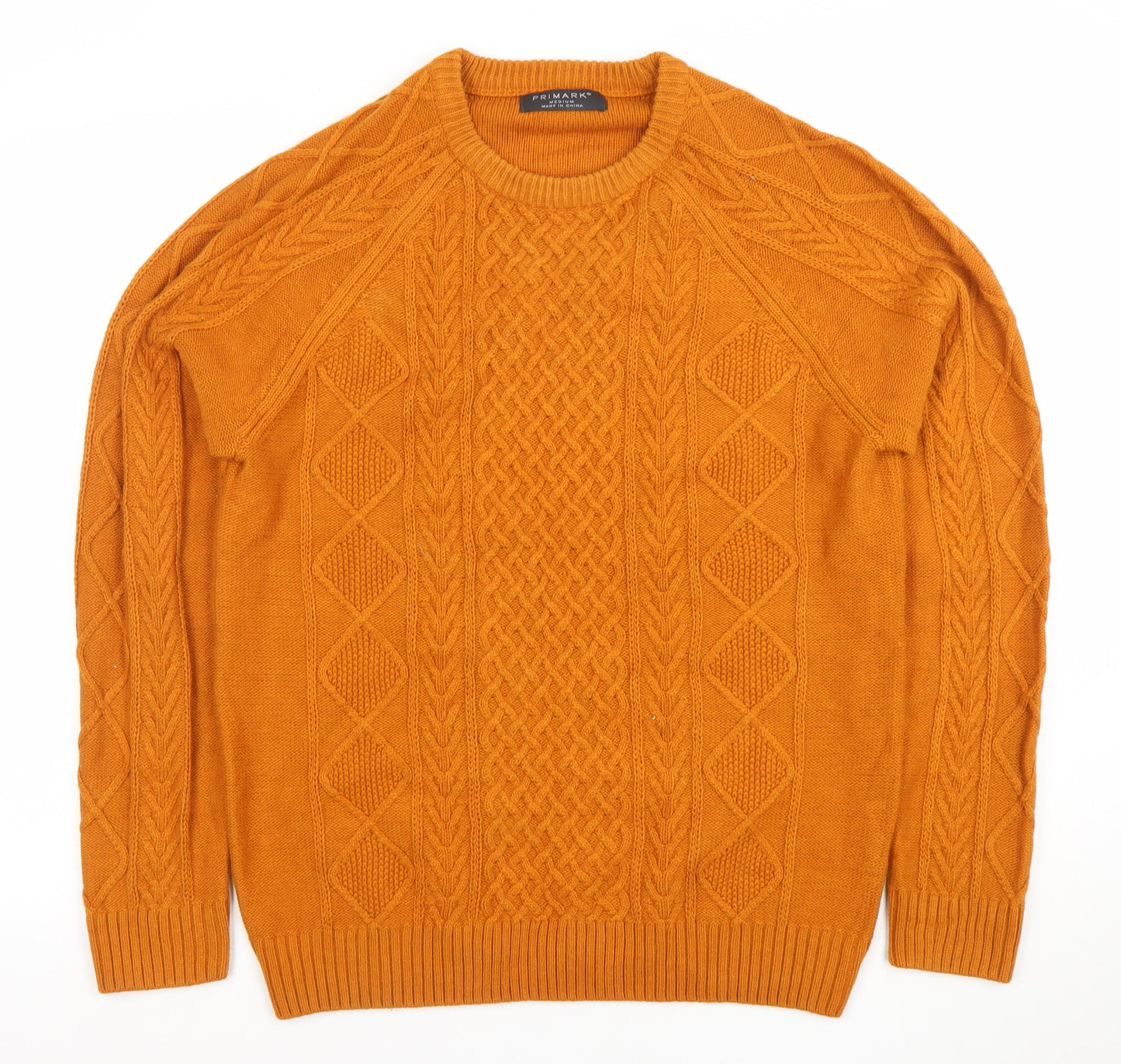 Primark Mens Orange Cable-Knit Crew Neck Jumper Medium
