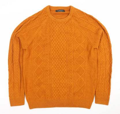 Primark Mens Orange Cable-Knit Crew Neck Jumper Medium