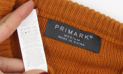 Primark Mens Orange Cable-Knit Crew Neck Jumper Medium